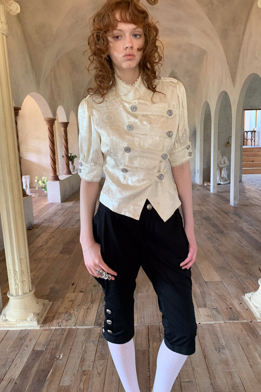 Lace Trim Double Breasted Shirt