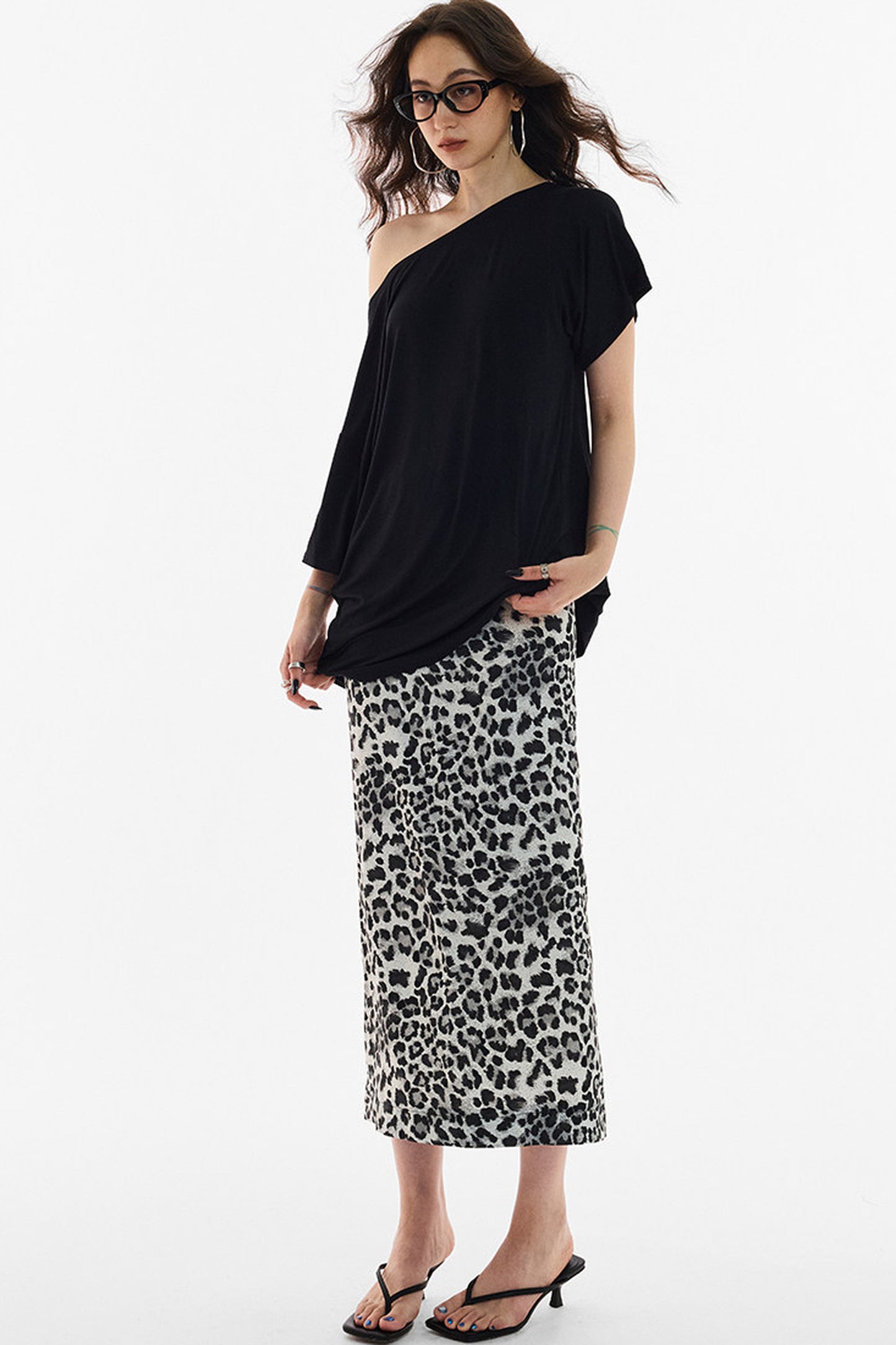 Snow Leopard Satin Wide-Leg Shorts