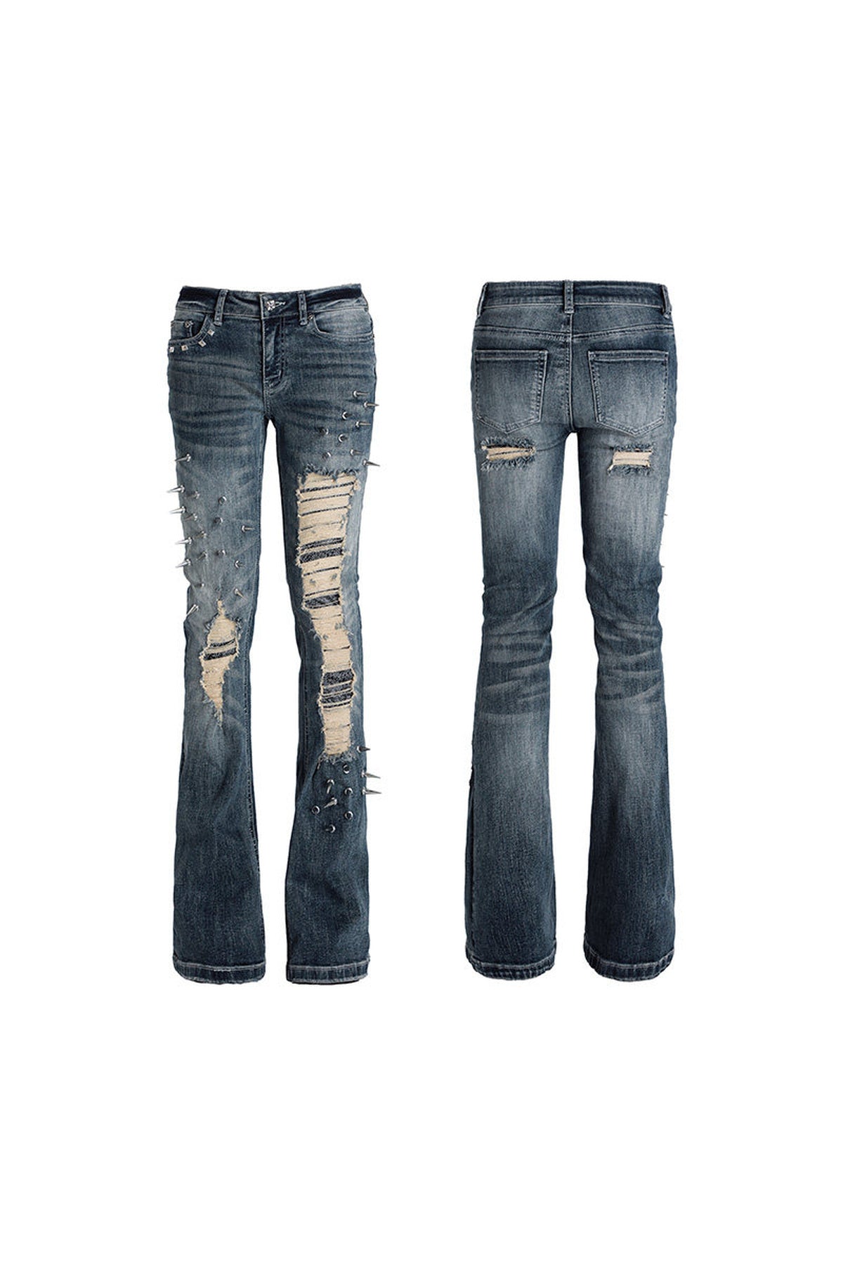 Spiked Snake Patch Flared Jeans