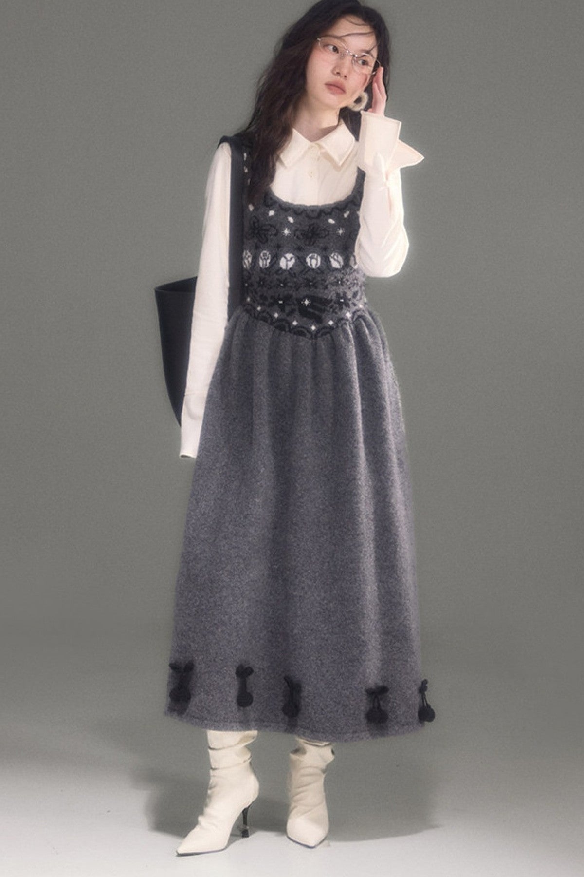 Tulip Bird Fair Isle Jacquard Knit Dress