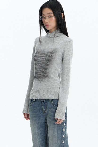 Pullover aus elastischem Strick mit Stehkragen und Palace-Print