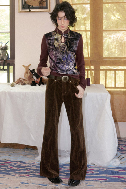 Brown Corduroy Micro-Flared Pants