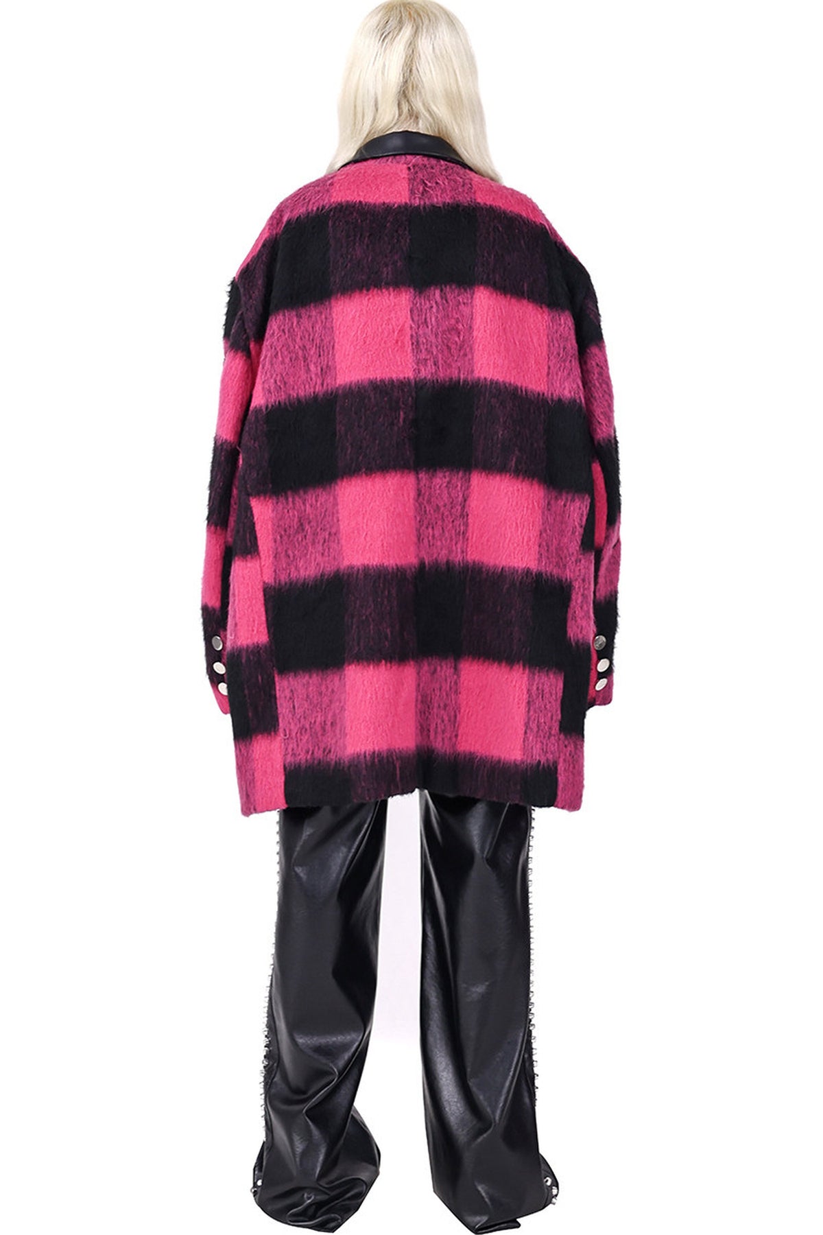 Black Pink Plaid Oversized Blazer