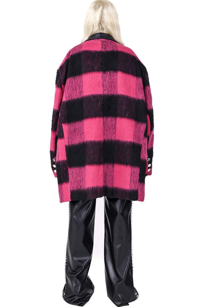Black Pink Plaid Oversized Blazer