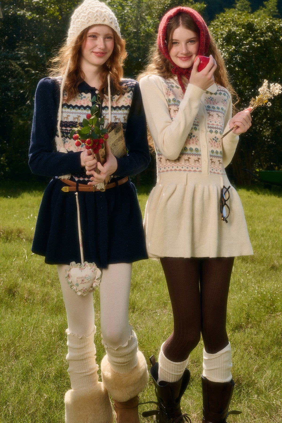 Plisseekleid mit Rentier-Fair-Isle-Muster