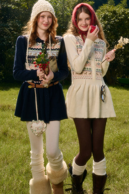 Plisseekleid mit Rentier-Fair-Isle-Muster