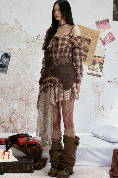 Off-Shoulder Plaid Ruffle Dress