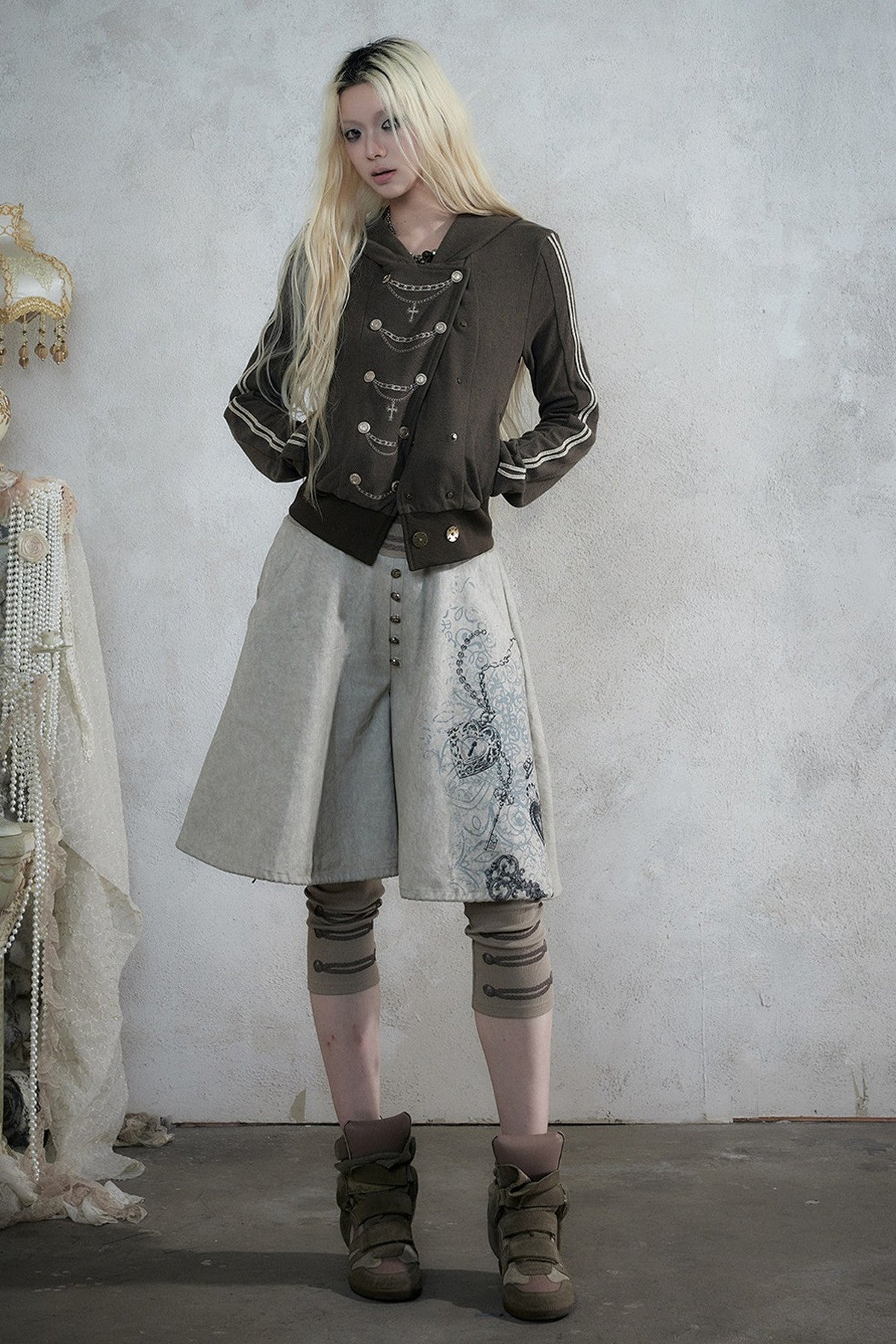 Punk Print Layered-Look Skirt