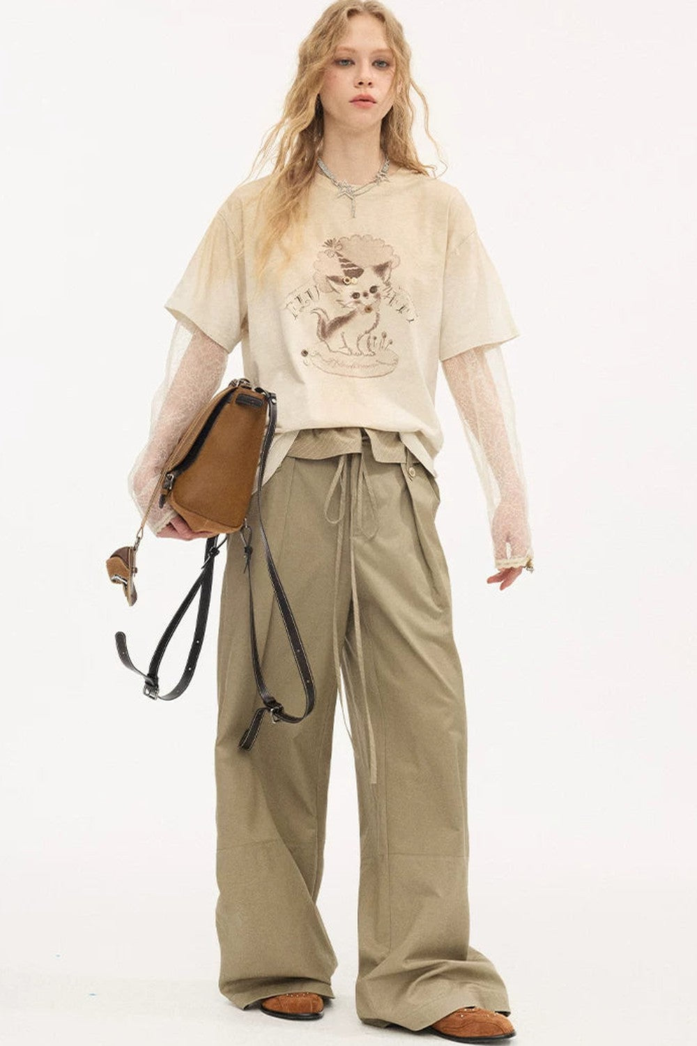 Vintage Distressed Layered Beige Tee