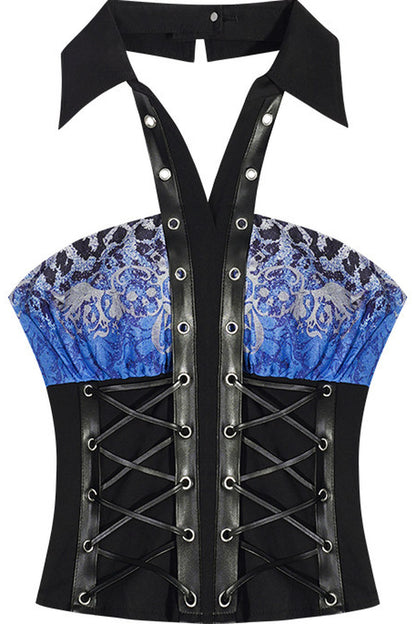 Dark Punk Electric Blue Halter Tube Top and Skirt Set-Up