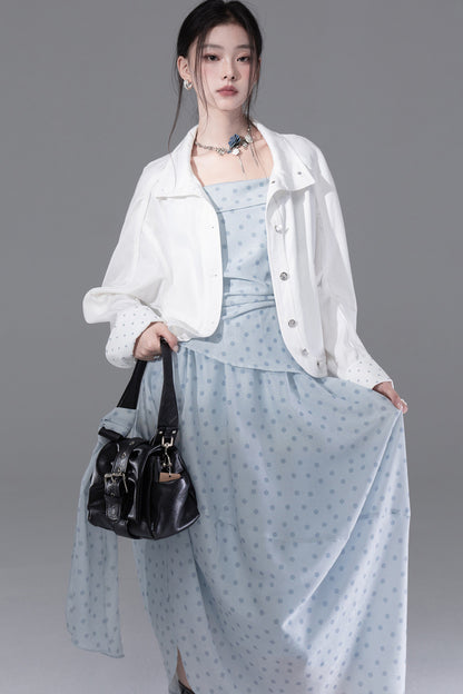 Ribbon Polka Dot Layered-Look Dress