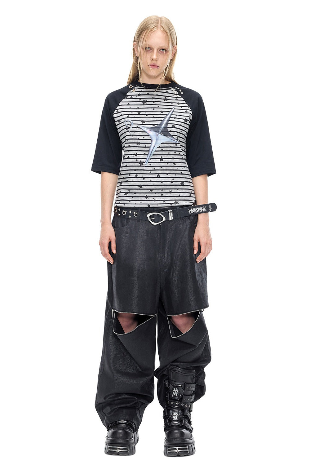 Electric Moon Rivet Striped Raglan T-shirt