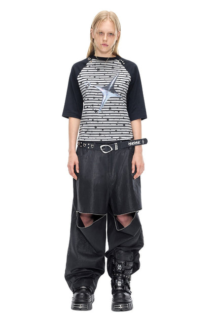 Electric Moon Rivet Striped Raglan T-shirt