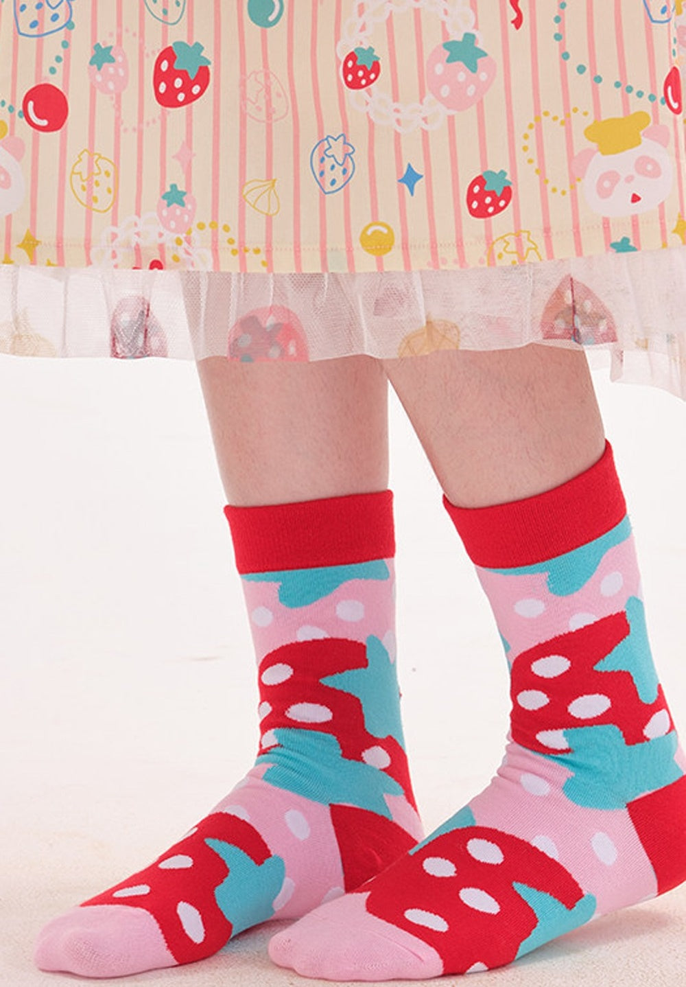 And Strawberry Knitted Mid-Calf Socks