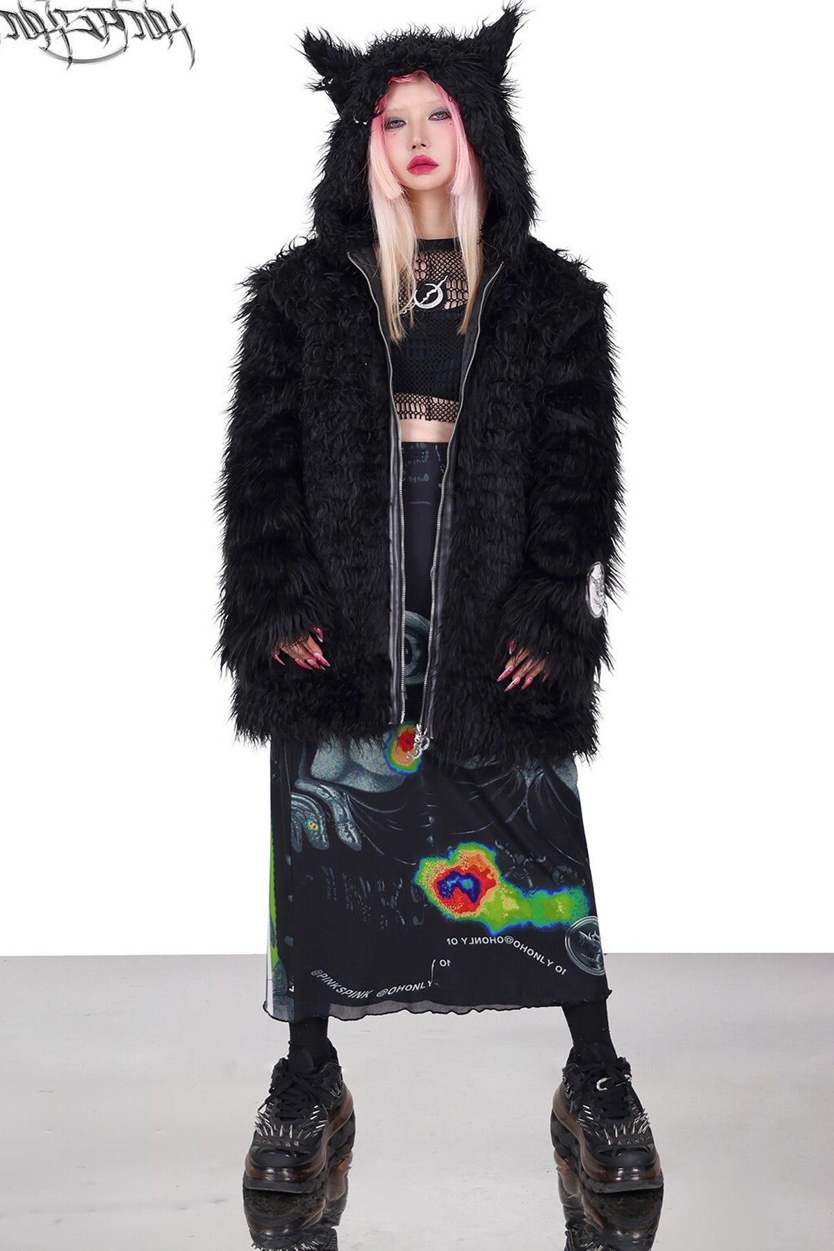 3D Cat Ears Hooded Faux Fur Jacket