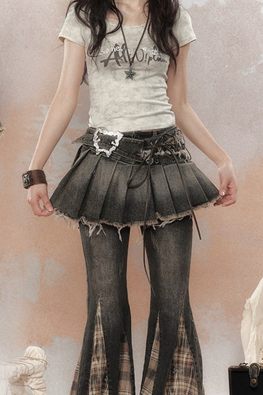 Gonna a pieghe in denim cyberpunk