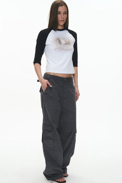 Exitmode Retro Two-Tone Plaid Cargo Pants