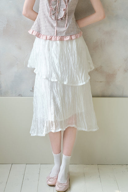White Pleated Gauze Skirt