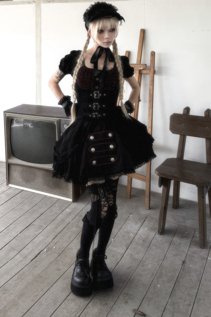 Plaid Puff Sleeve Knit Top and Mesh Cake Skirt Set-Up