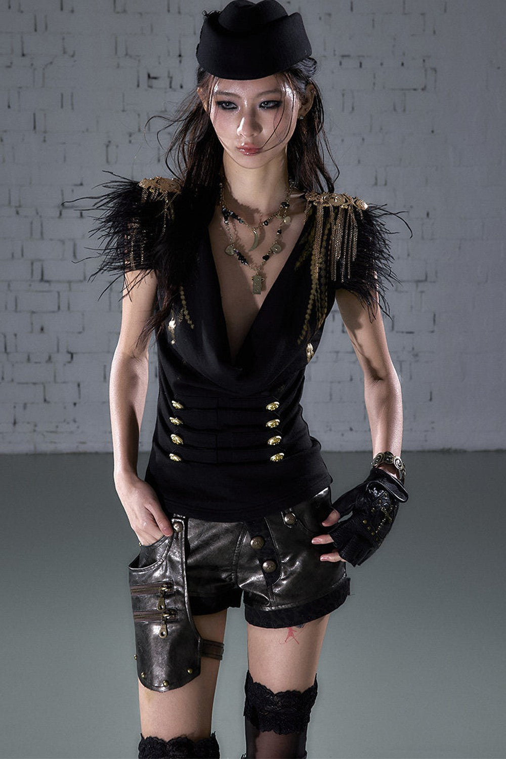 Gold Foil Feather Fringe Vest