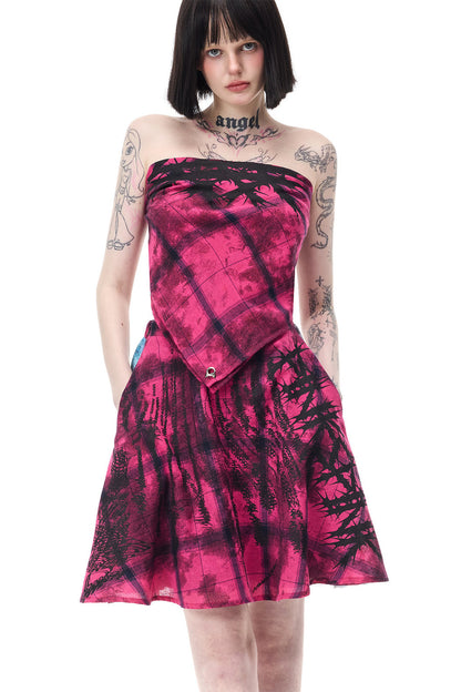 Y2K rosa karierter Rock