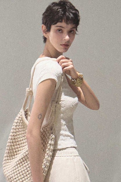 Lace Splice Short Sleeve Top