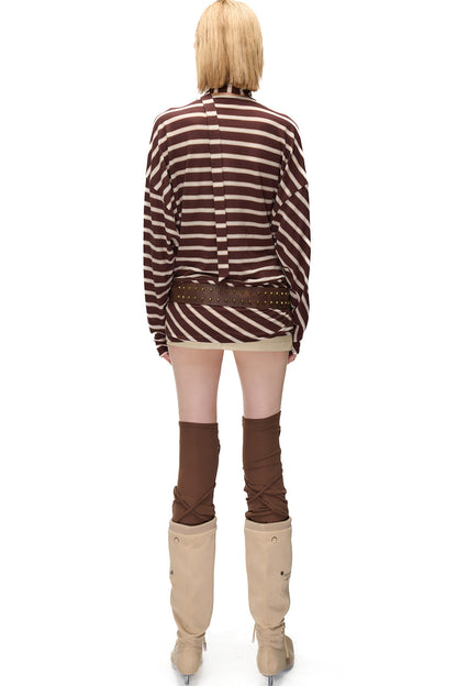 Asymmetrical Striped Long-Sleeve T-Shirt