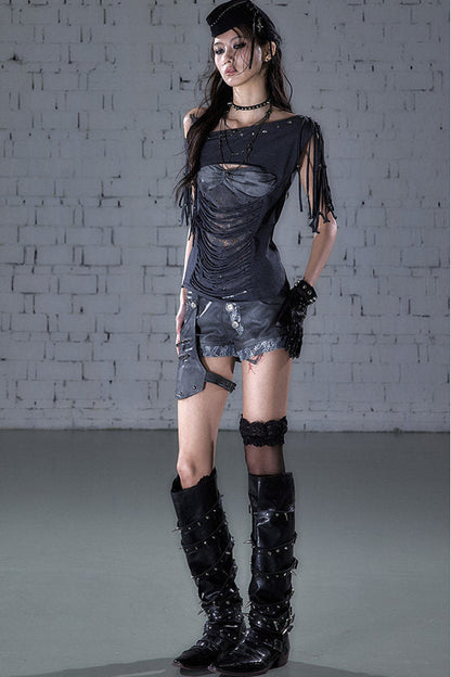 Asymmetrical Detachable Leather Shorts