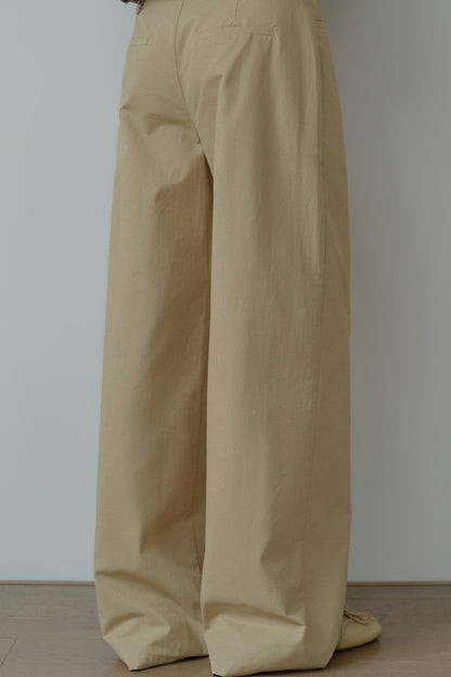 Khaki Plaid Waist Pleated Wide Leg Pants