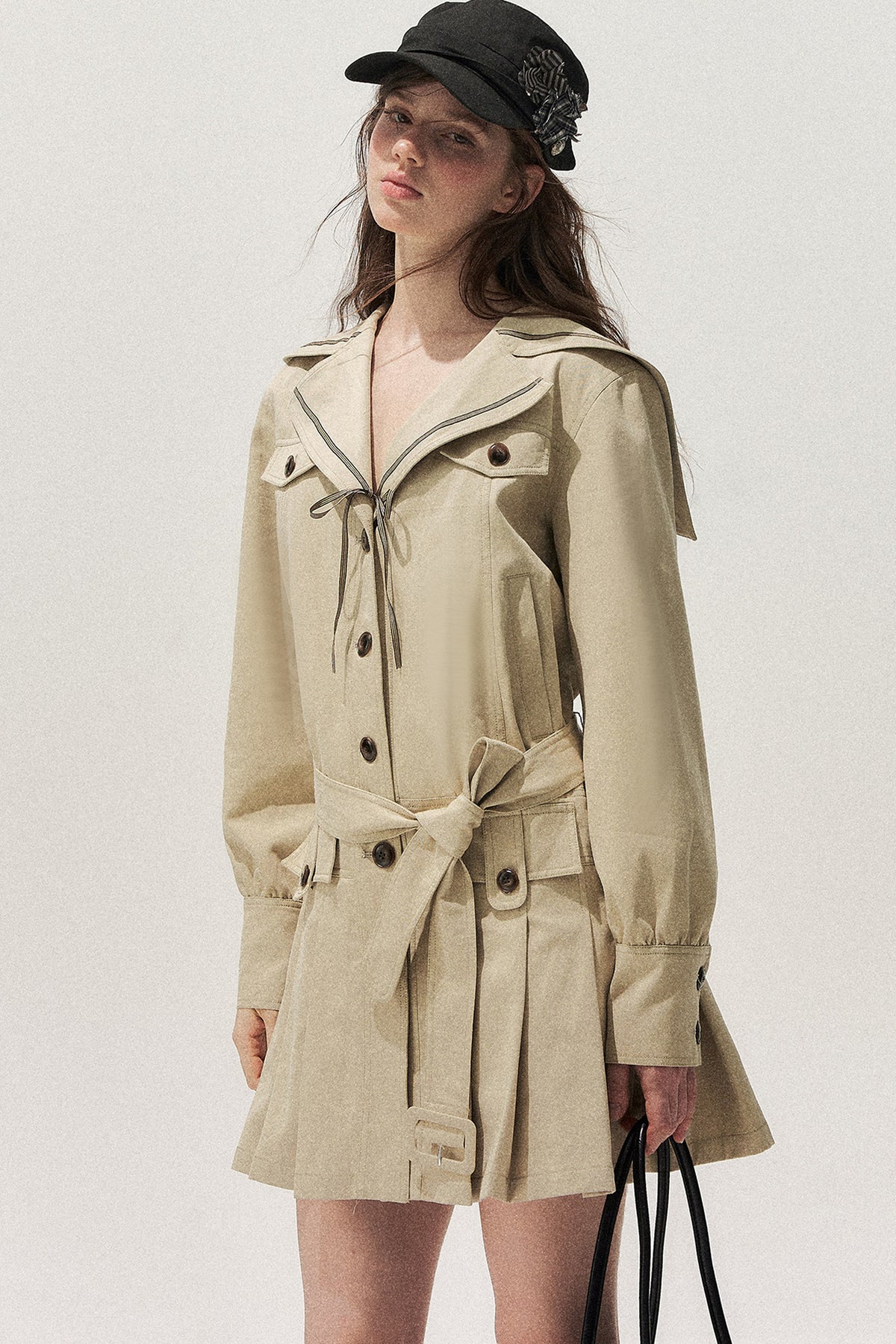 Navy Collar Khaki Trench Coat Dress