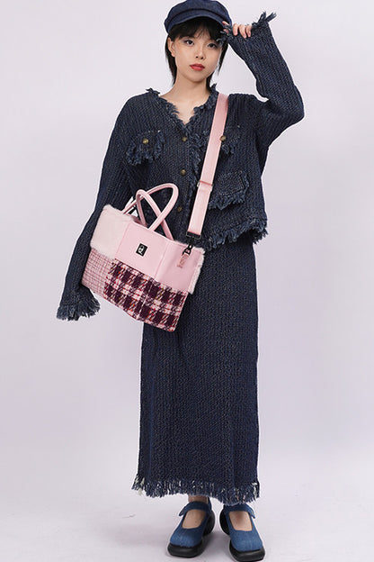 Furry Color-Block Tote Bag