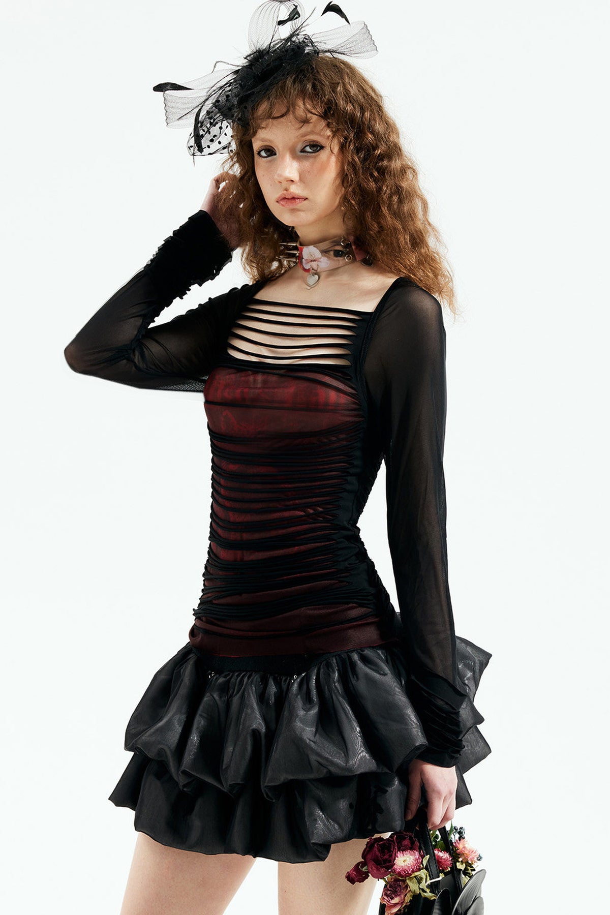 Y2K Long-Sleeve Mesh Cut-Out Top