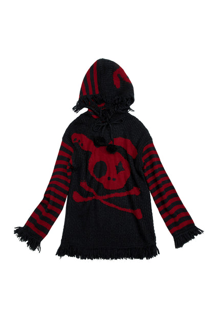 Skull Rabbit Hooded Knit Blouse