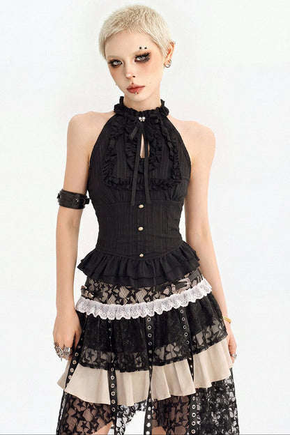 Irregular Hem Gothic Ruffle Top