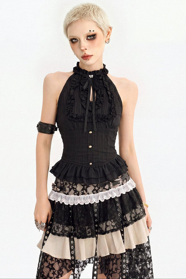 Irregular Hem Gothic Ruffle Top