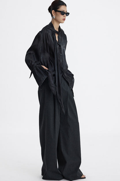 Pleated Pinstripe Wide-Leg Trousers