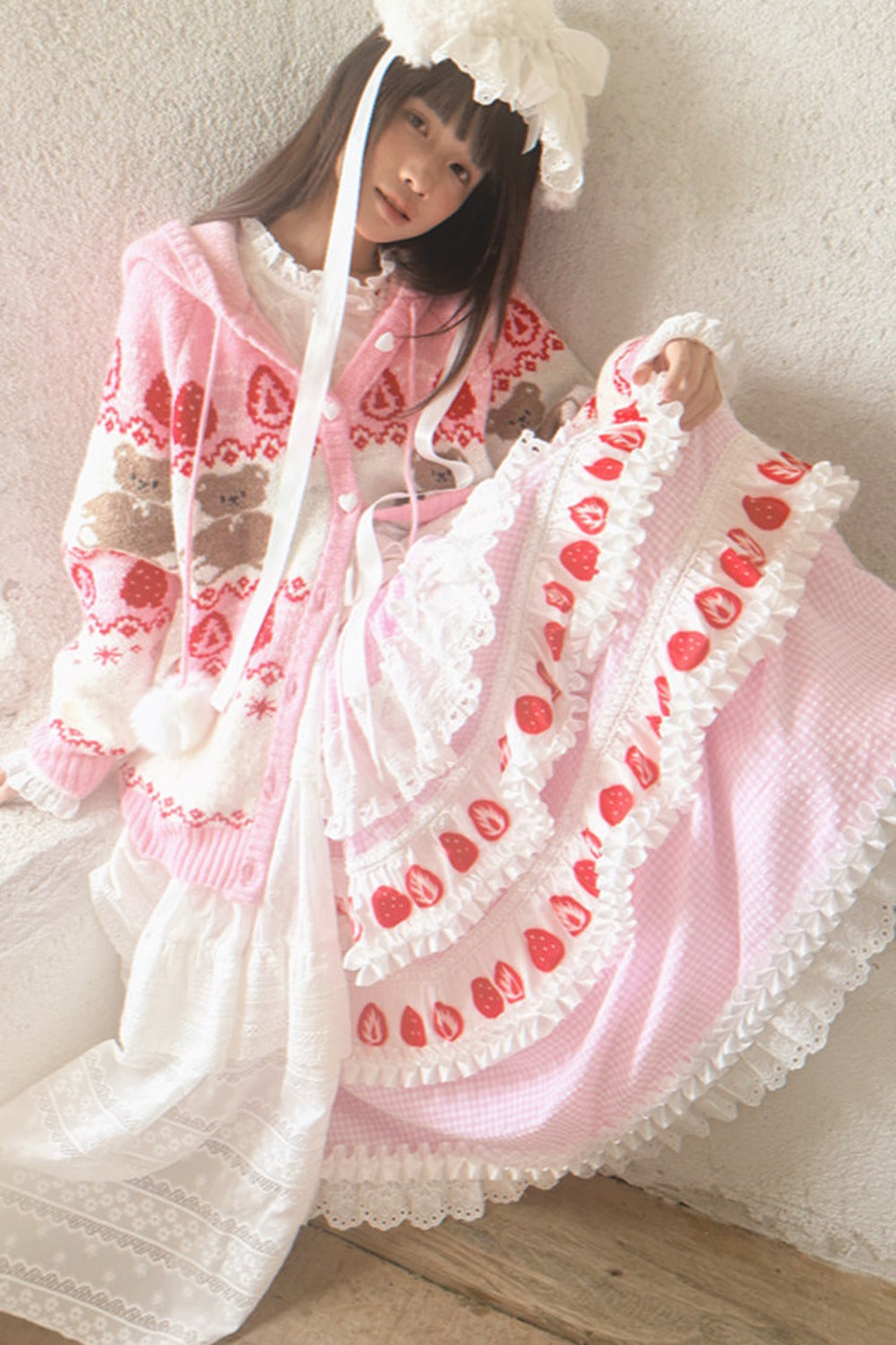 Strawberry Print Lace Tiered Skirt
