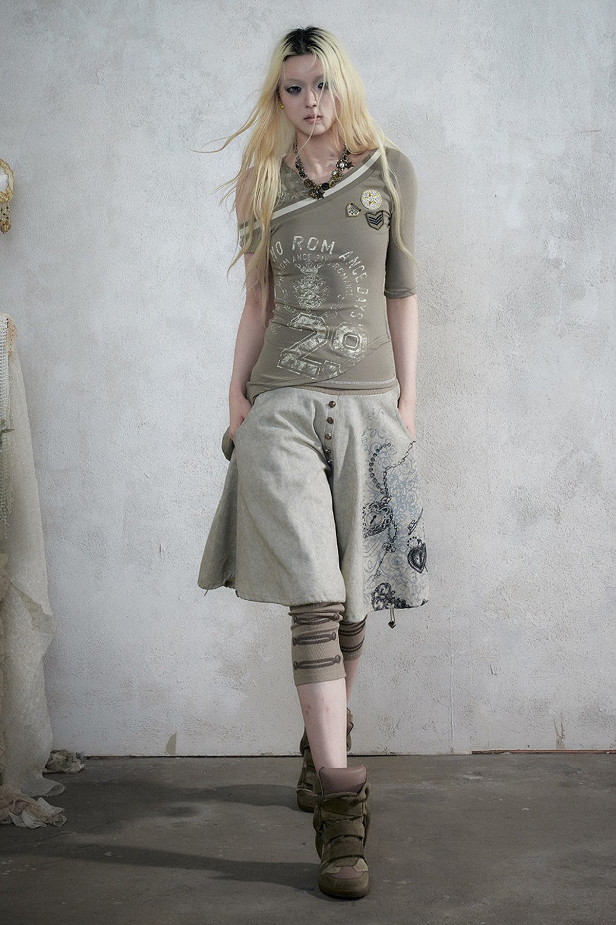 Punk Print Layered-Look Skirt