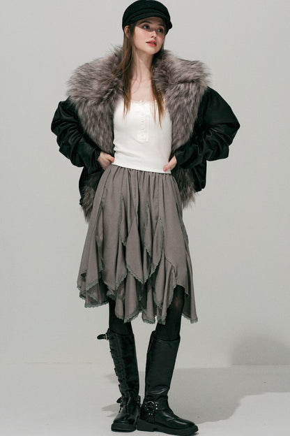 Large Fur Collar Leather Jacket