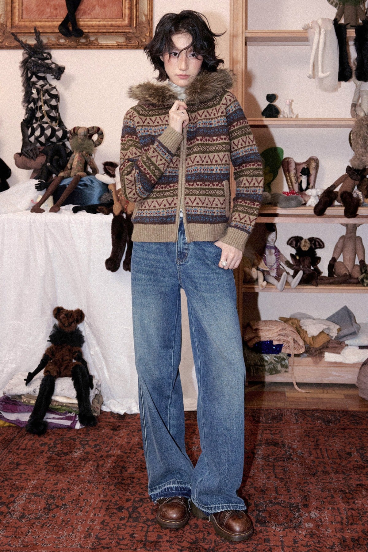Hooded Fair Isle Wool Cardigan