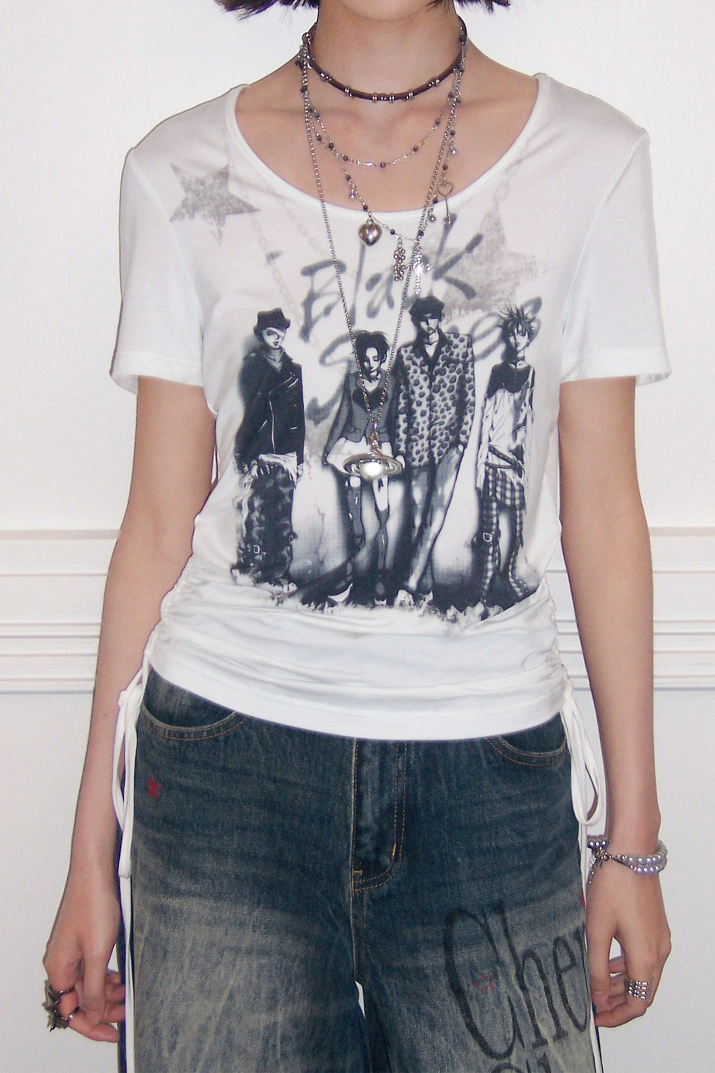 Portrait Print Drawstring Top