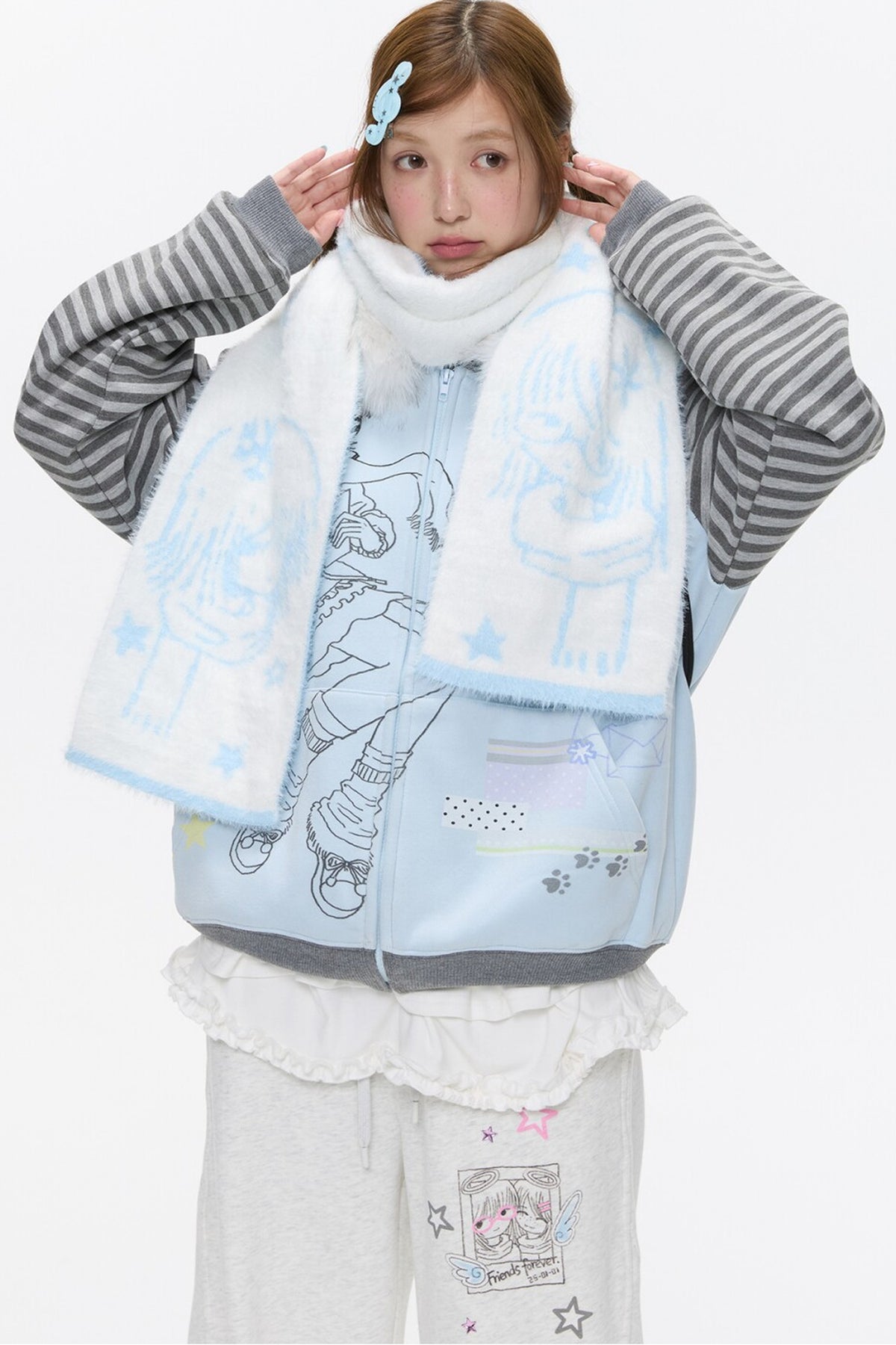Double-Sided Knitted Illustration Scarf