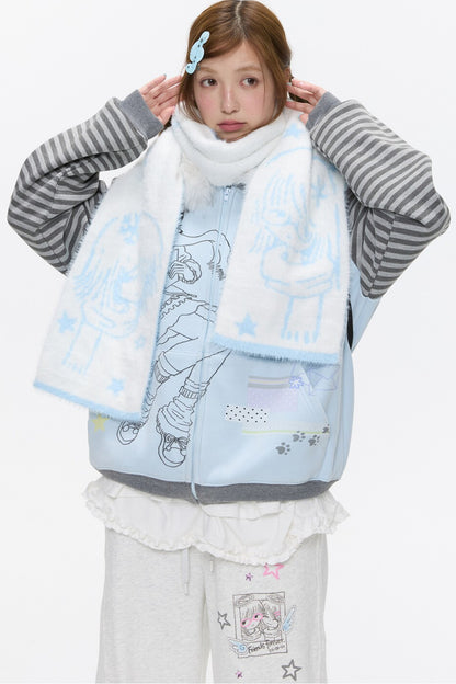 Double-Sided Knitted Illustration Scarf