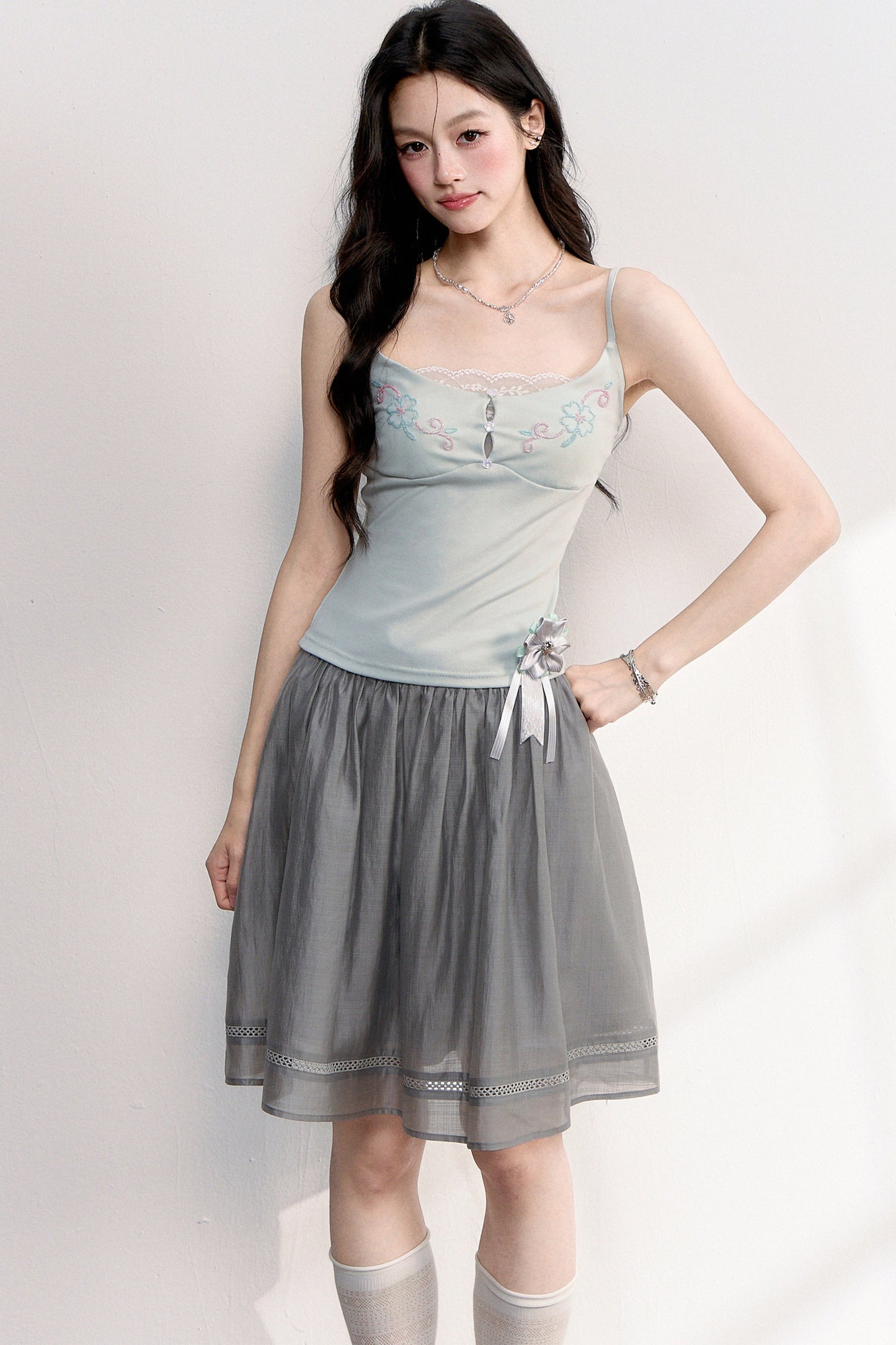 Beaded Embroidery Hollow Lace Camisole Top