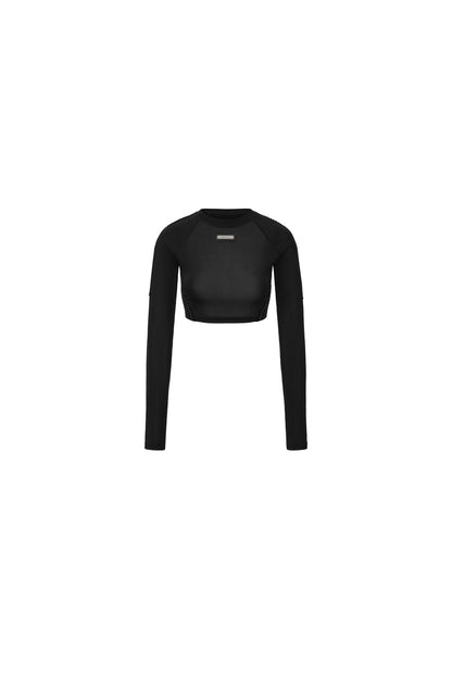 Rivet Contrast Stitching Leather Label T-shirt