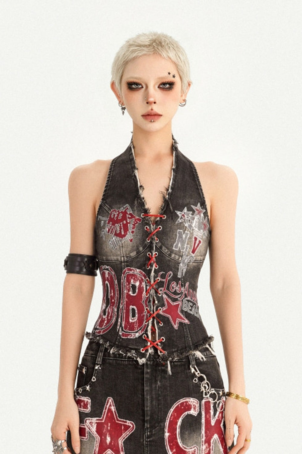 Y2K-Camisole mit Buchstaben-Print und Schnürung