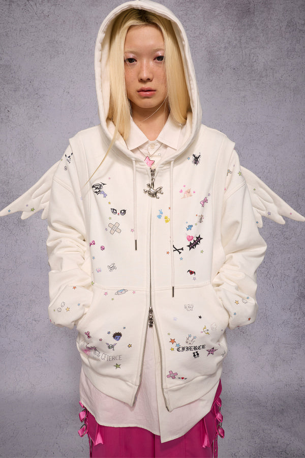 Angel Wings Sticker Print Hoodie Jacket