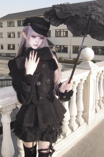 Detachable Bow Woolen Coat and Dress Set