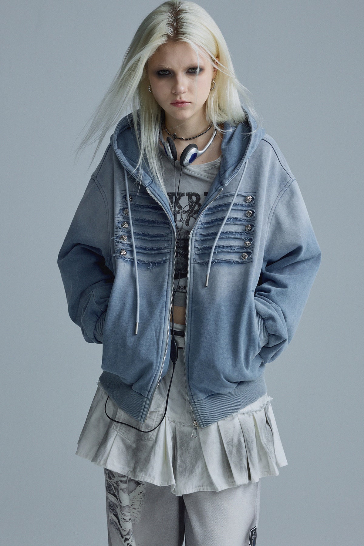 Distressed Gradient Washed Blue Jacket