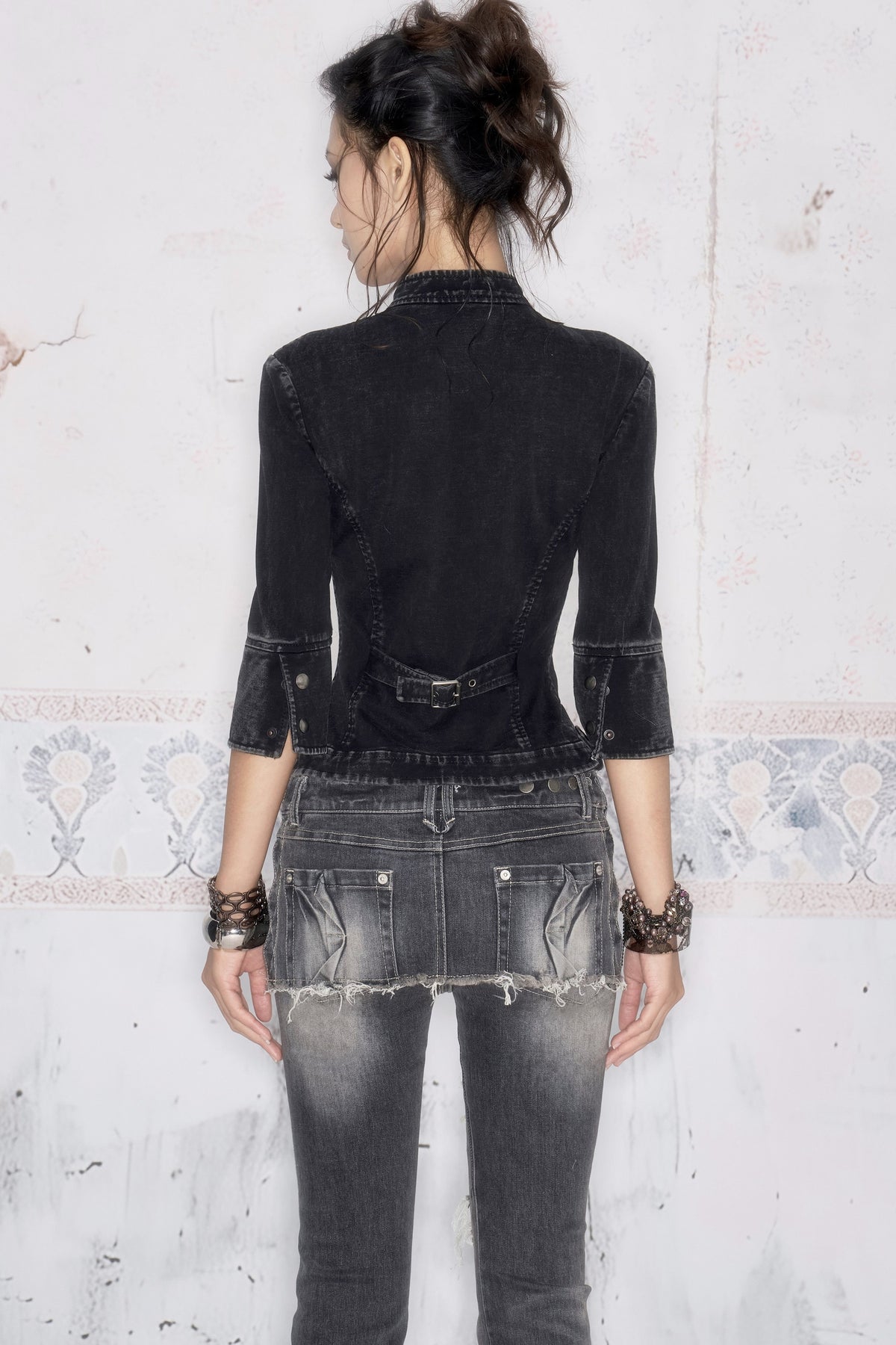 Distressed Denim Skirt and Pants